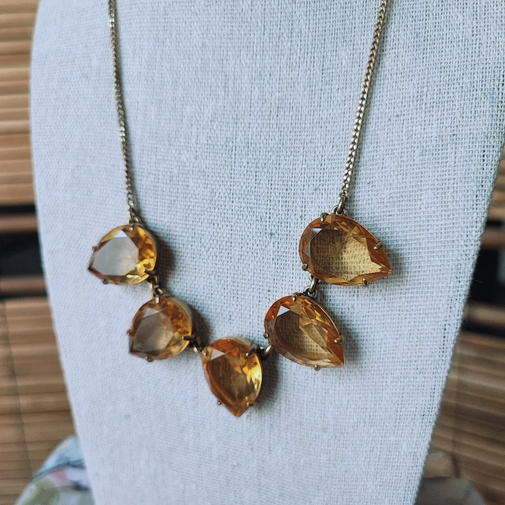 J. Crew Brand Signed Teardrop Faceted Golden Honey Acrylic Statement Necklace